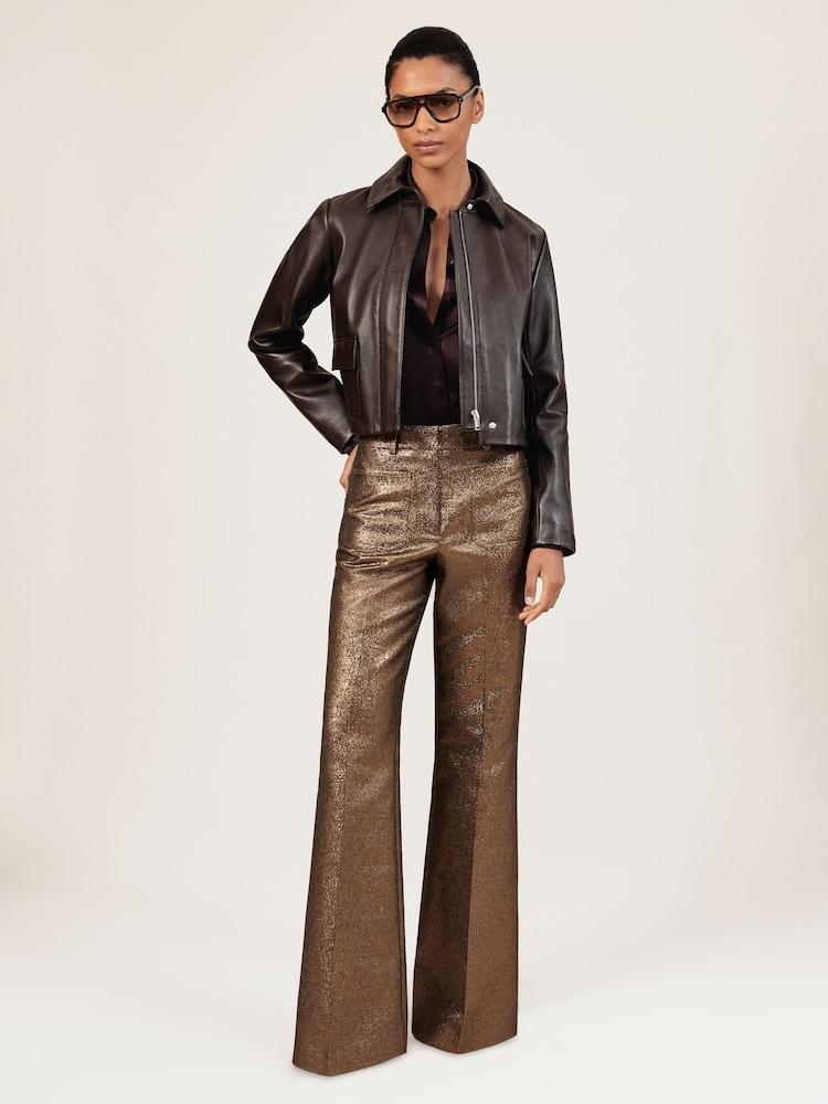 reiss Petite Sparkle Patch-Pocket Flared Trousers in Gold