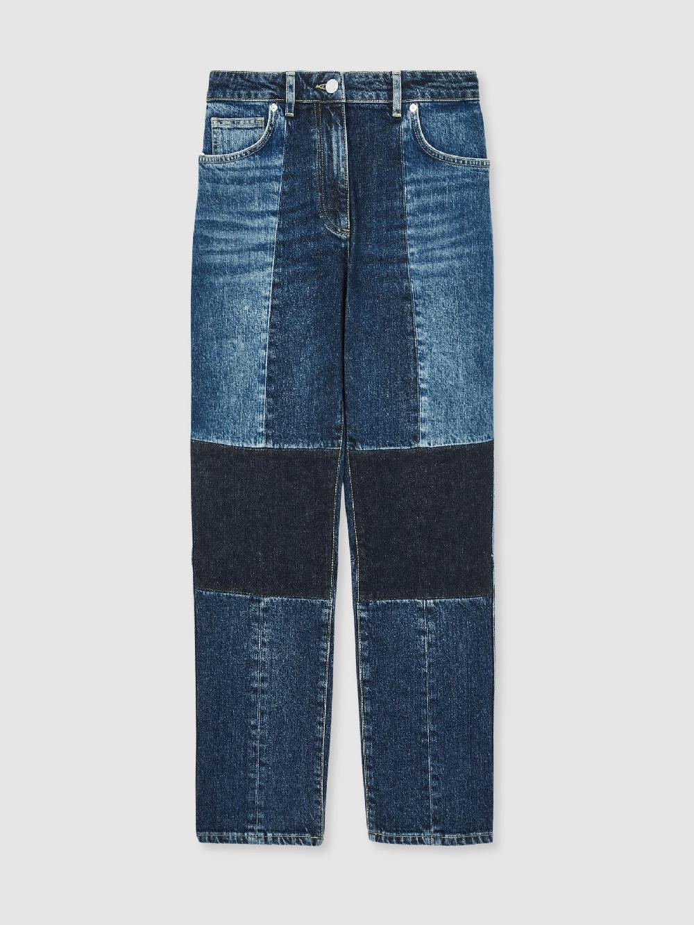 Reiss Petite Straight-Leg Patchwork Jeans In Mid Blue