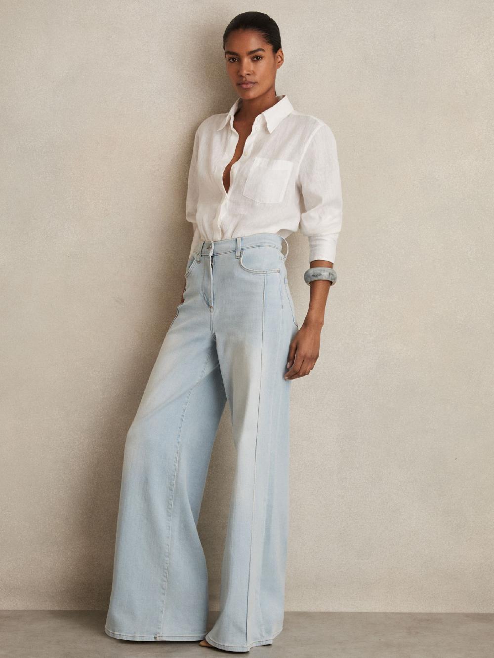 Reiss Petite Stretch-Cotton Wide-Leg Jeans In Light Blue