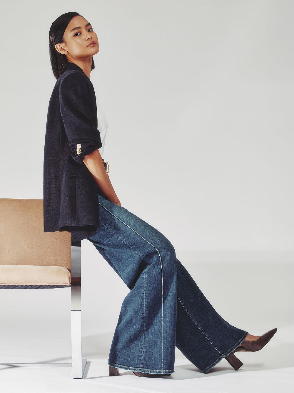 Reiss Petite Stretch-Cotton Wide-Leg Jeans In Mid Blue