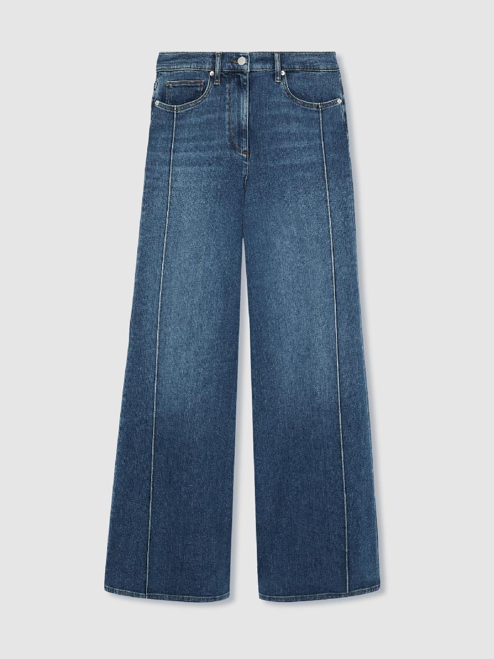 Reiss Petite Stretch-Cotton Wide-Leg Jeans In Mid Blue
