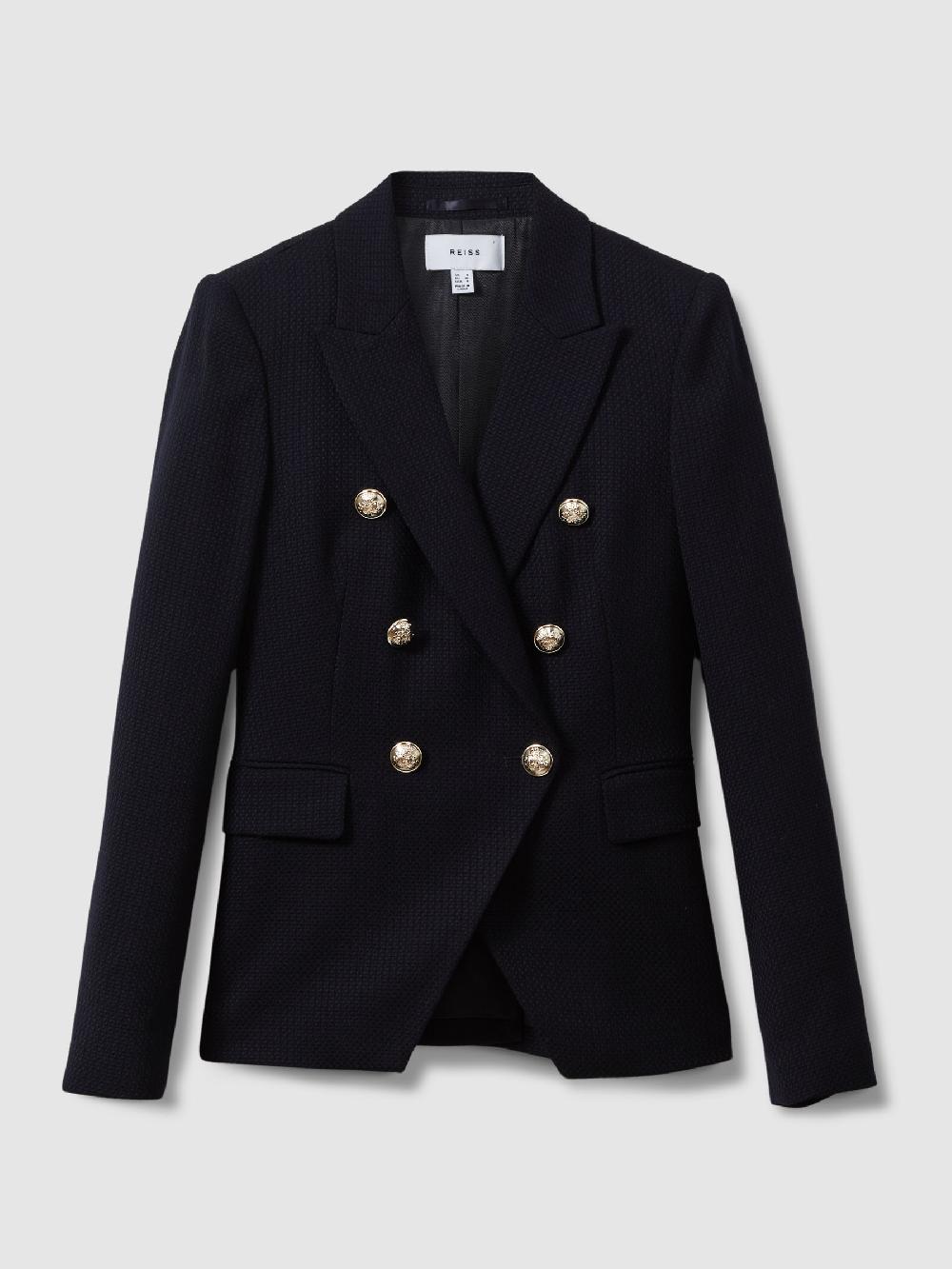 Reiss Petite Tailored Fit Textured Double Breasted Blazer In Navy