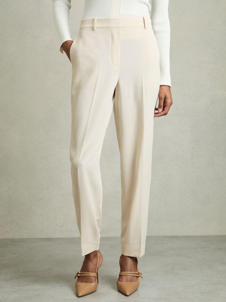 reiss Petite Tapered Elasticated-Waist Trousers in Cream