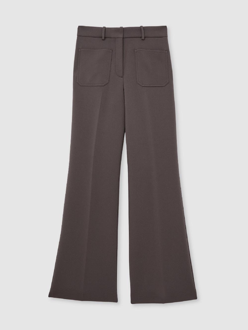 Reiss Petite Twill Patch-Pocket Flared Trousers In Mauve Neutral