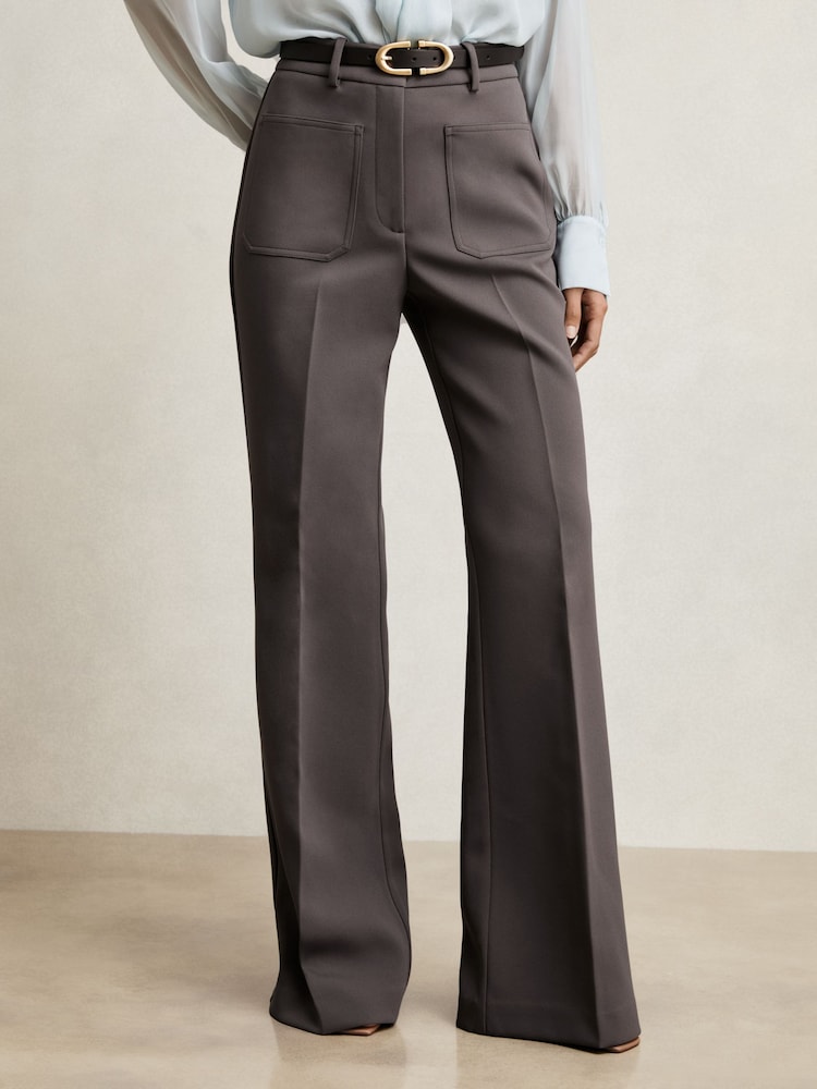 reiss Petite Twill Patch-Pocket Flared Trousers in Mauve Neutral