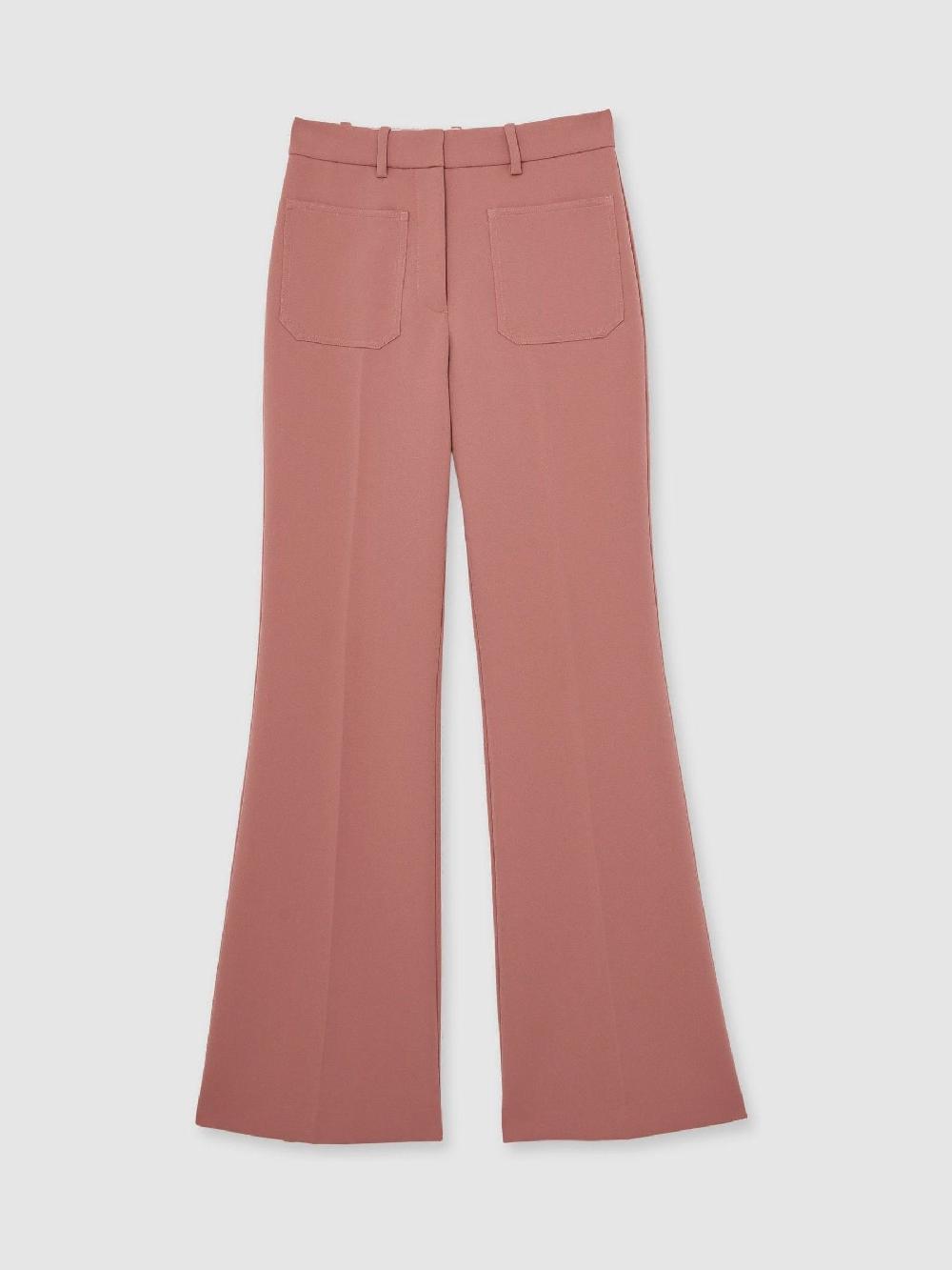 Reiss Petite Twill Patch-Pocket Flared Trousers In Pink