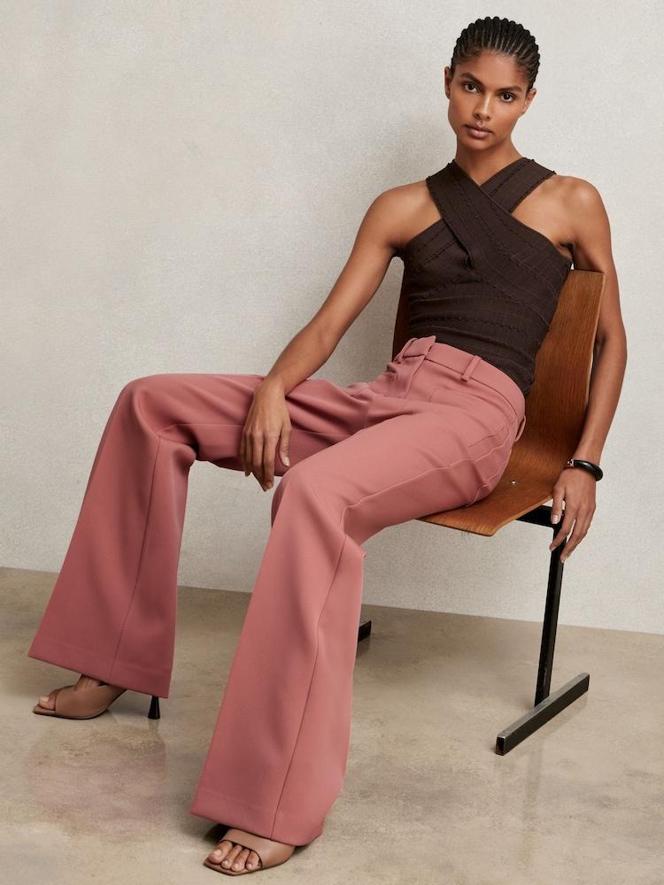 reiss Petite Twill Patch-Pocket Flared Trousers in Pink