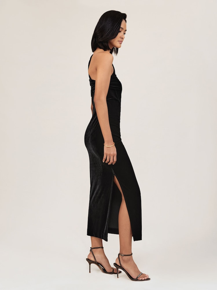reiss Petite Velvet One-Shoulder Midi Dress in Black