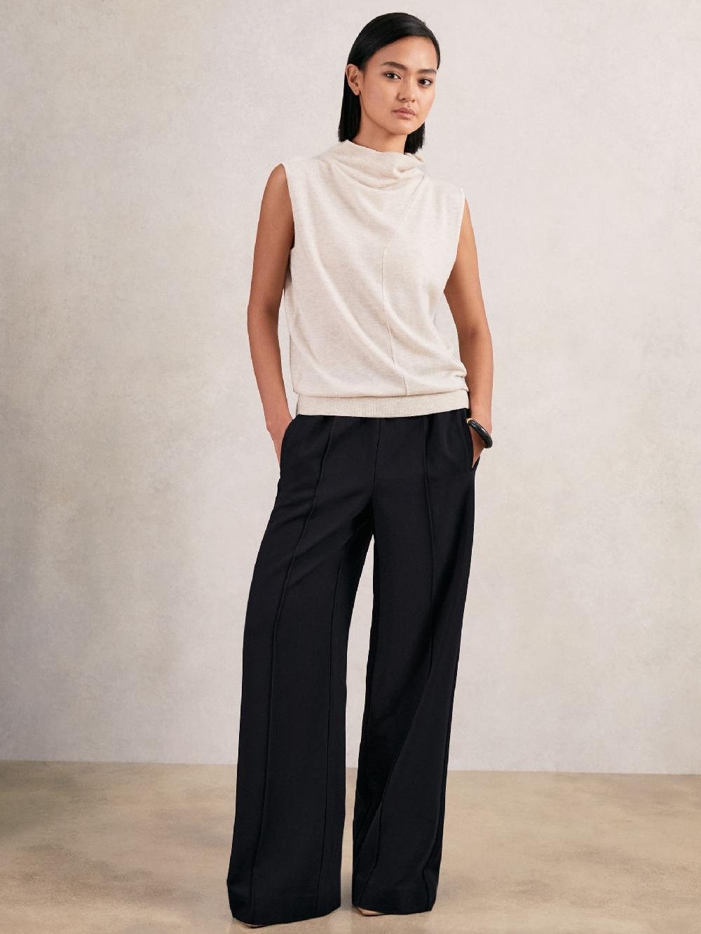 Reiss Petite Wide-Leg Elasticated-Waist Trousers In Navy
