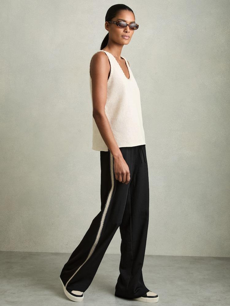 reiss Petite Wide-Leg Embroidered Trousers in Black