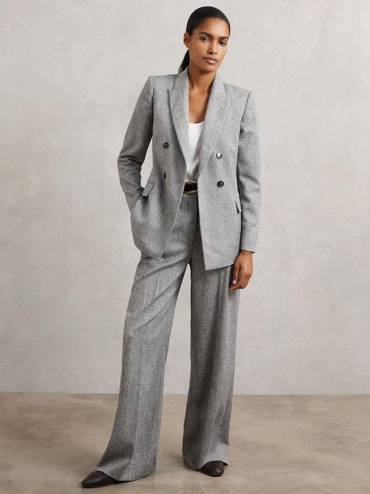 reiss Petite Wide-Leg Textured Suit Trousers in Grey