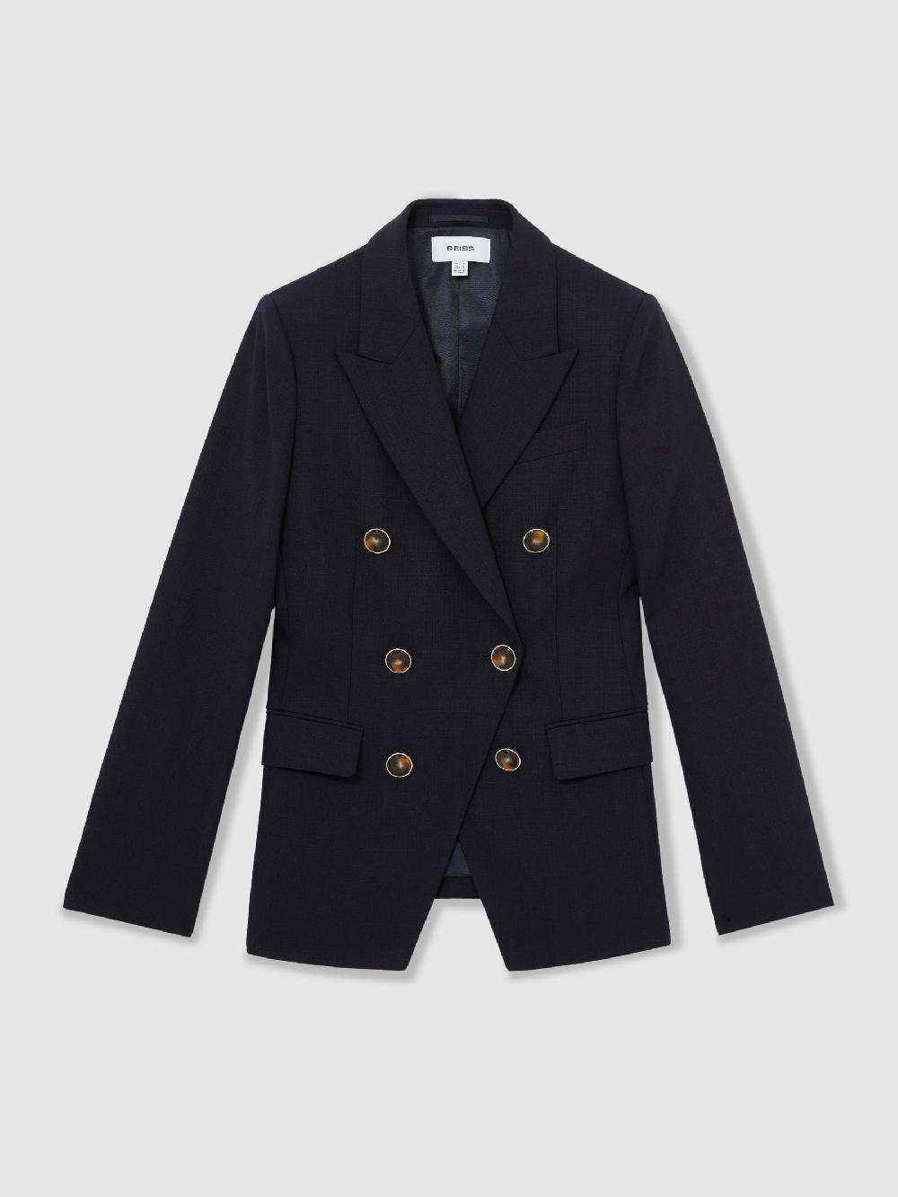 Reiss Petite Wool-Blend Double-Breasted Blazer In Navy