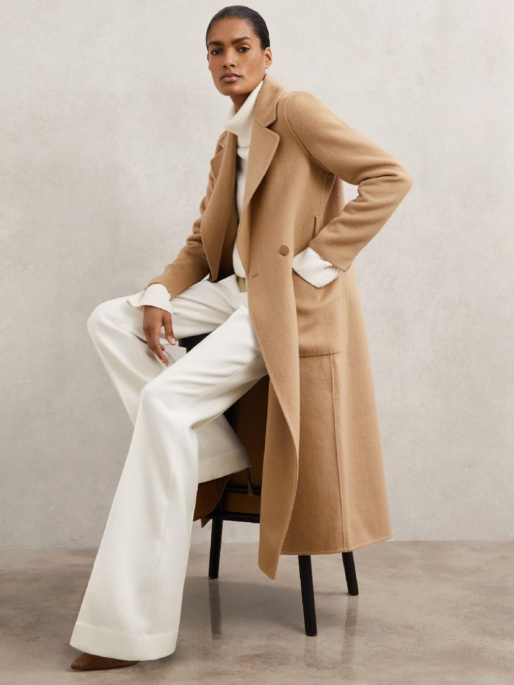 Reiss Petite Wool-Blend Double-Breasted Blindseam Coat In Camel