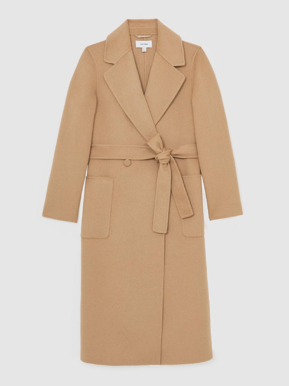 Reiss Petite Wool-Blend Double-Breasted Blindseam Coat In Camel