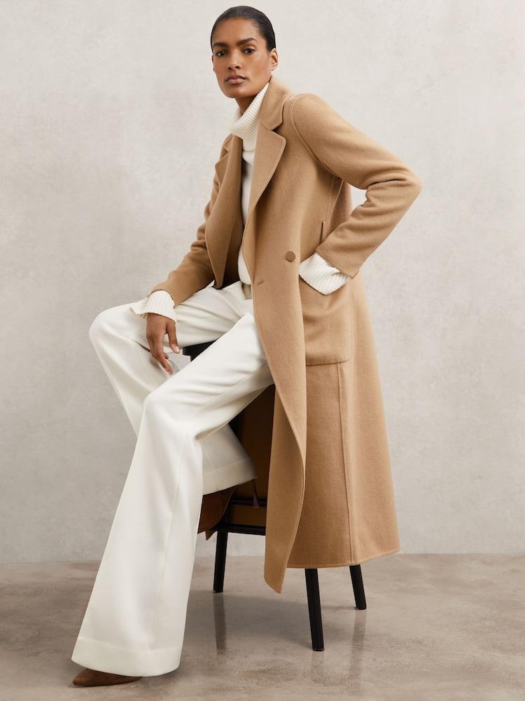 reiss Petite Wool-Blend Double-Breasted Blindseam Coat in Camel