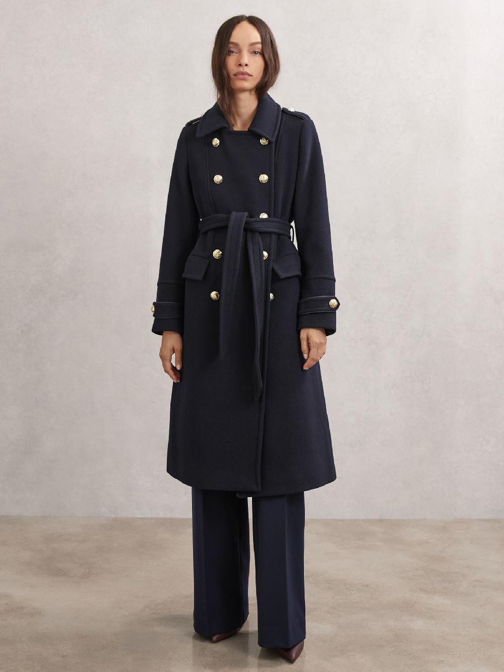 Reiss Petite Wool-Blend Double-Breasted Coat In Navy