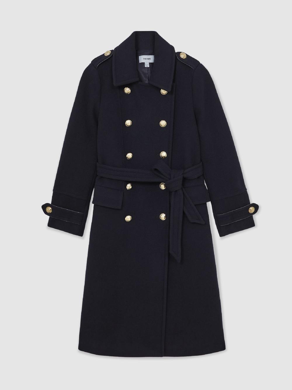 Reiss Petite Wool-Blend Double-Breasted Coat In Navy