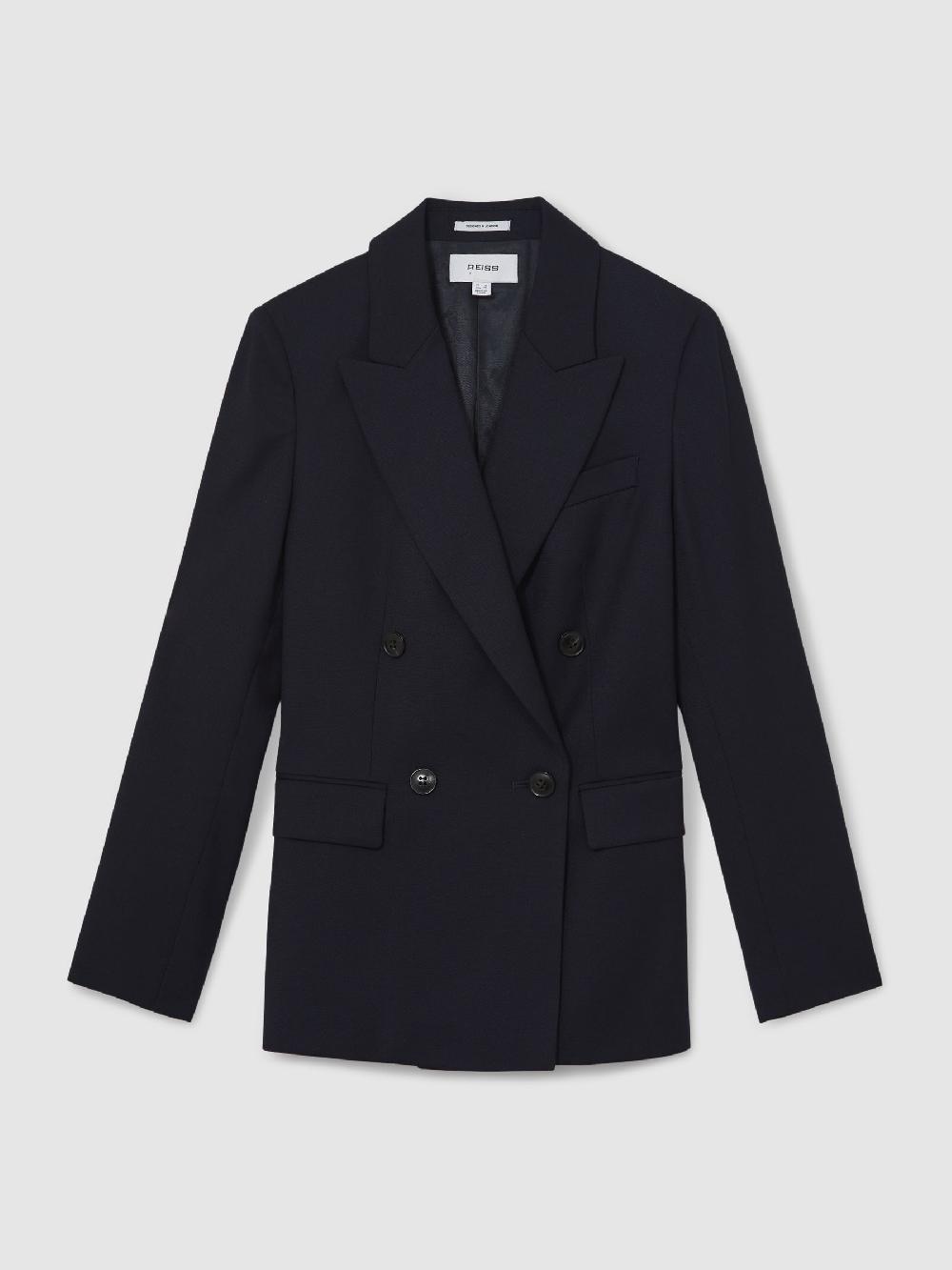 Reiss Petite Wool Blend Double Breasted Suit Blazer In Navy