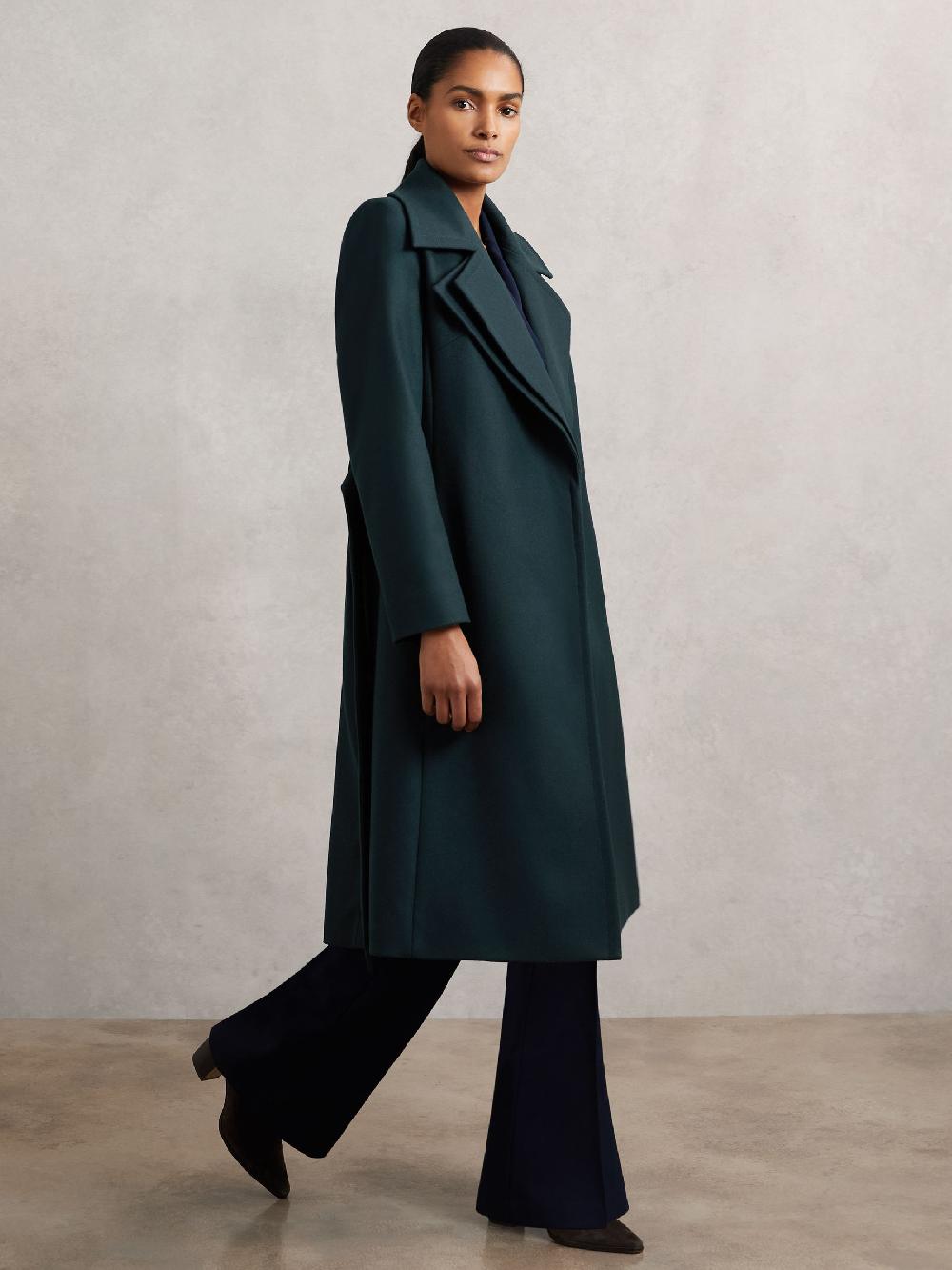 Reiss Petite Wool-Blend Double-Lapel Belted Coat With Cashmere In Teal