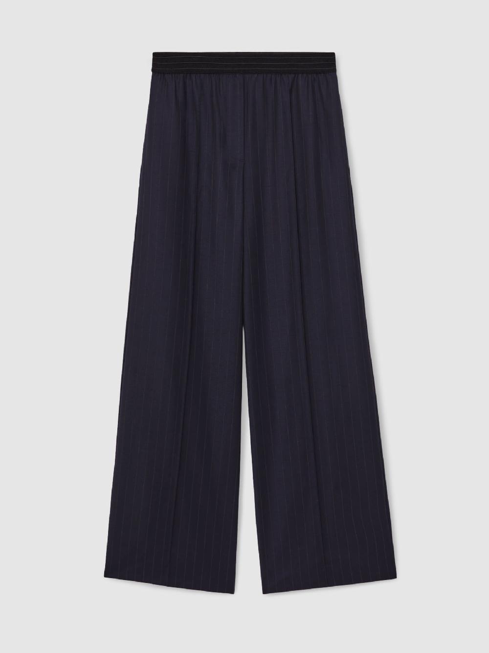 Reiss Petite Wool-Blend Pinstripe Wide-Leg Trousers In Navy