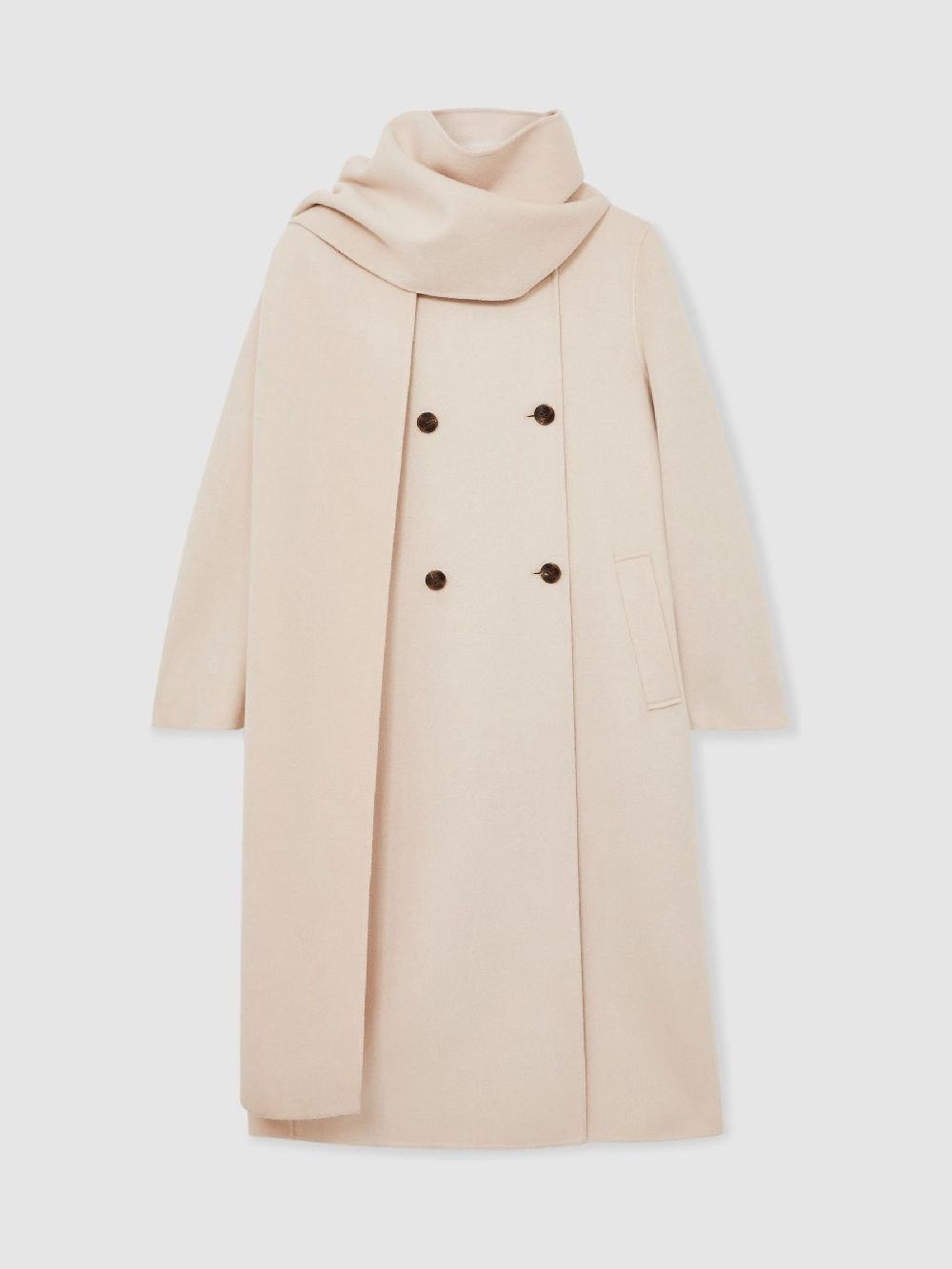 Reiss Petite Wool-Blend Scarf Blindseam Coat In Cream