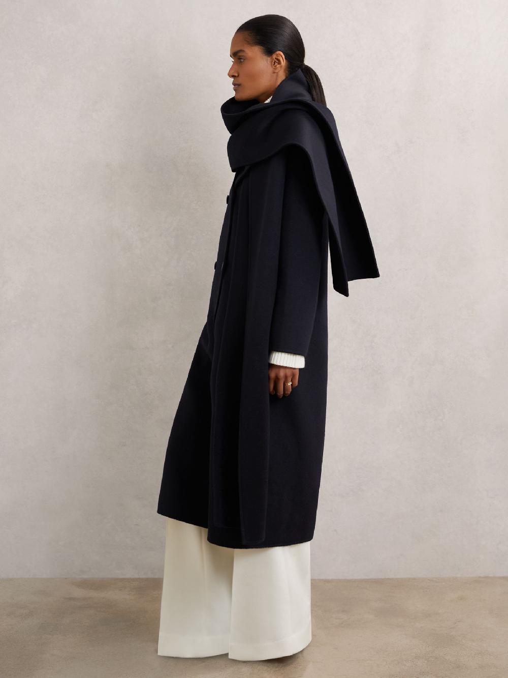 Reiss Petite Wool-Blend Scarf Blindseam Coat In Navy