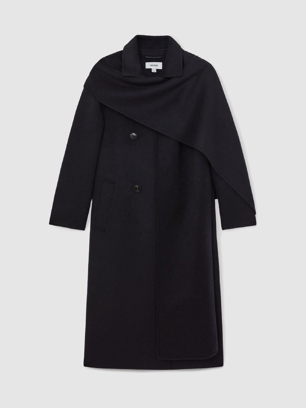 Reiss Petite Wool-Blend Scarf Blindseam Coat In Navy