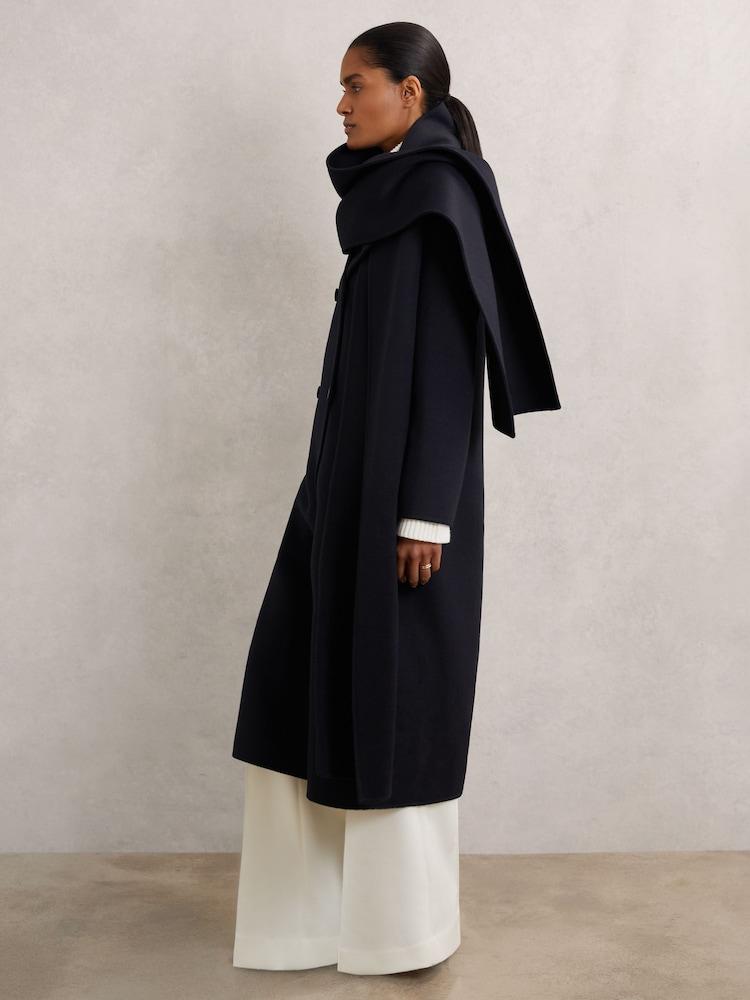 reiss Petite Wool-Blend Scarf Blindseam Coat in Navy