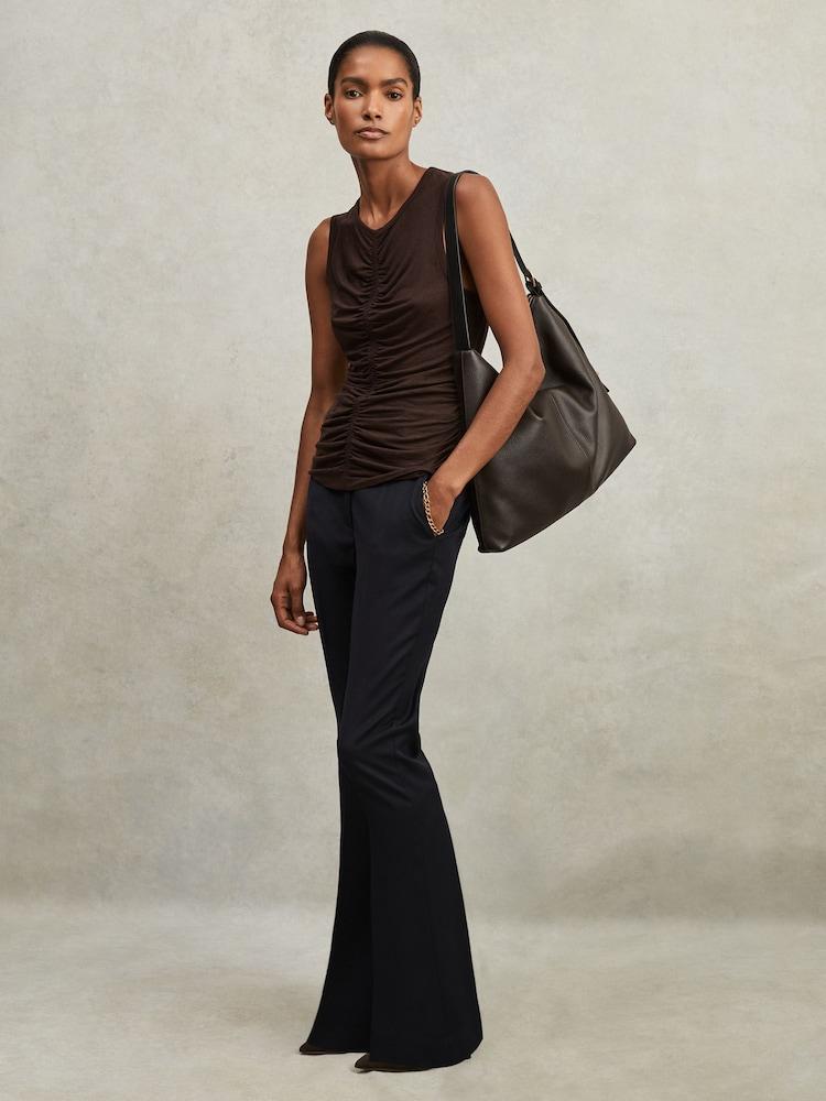 reiss Petite Wool-Blend Tailored Flared Suit Trousers in Navy