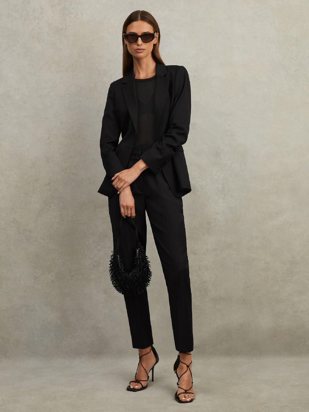 Reiss Petite Wool Blend Tapered Suit Trousers In Black