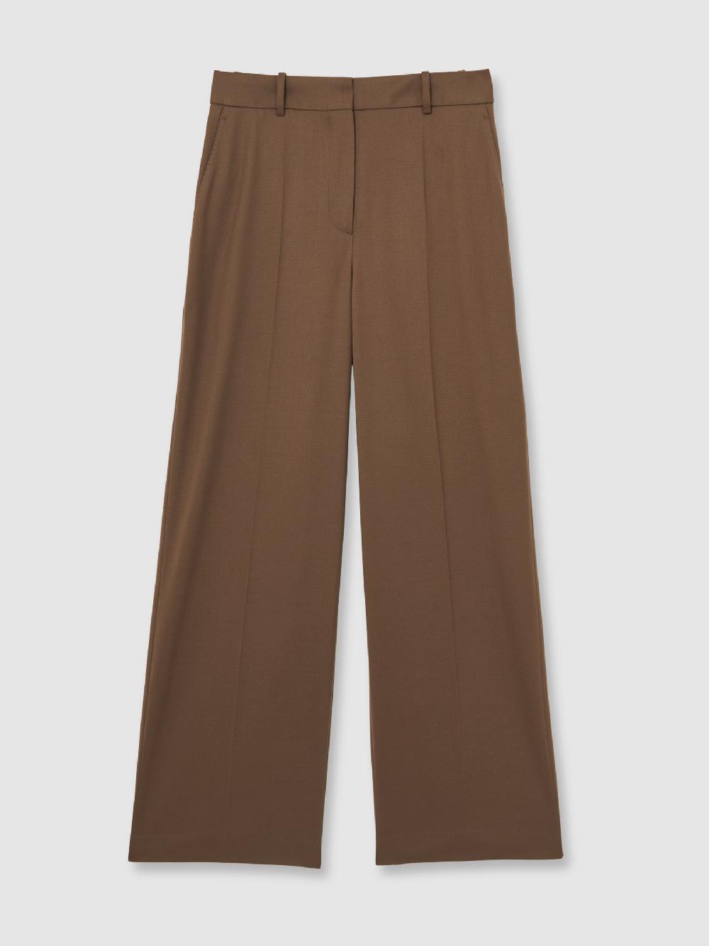 Reiss Petite Wool-Blend Wide-Leg Suit Trousers In Tan