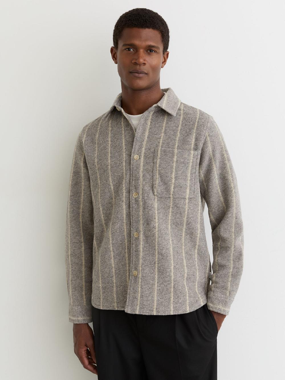 Reiss Pinstripe Overshirt With Wool In Grey Melange