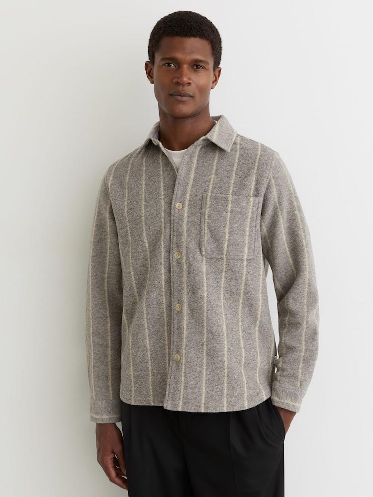 reiss Pinstripe Overshirt with Wool in Grey Melange