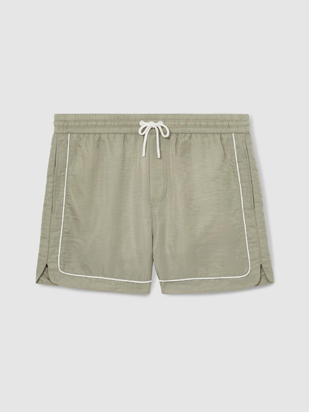 Reiss Piped Drawstring Swim Shorts In Pistachio/Off White