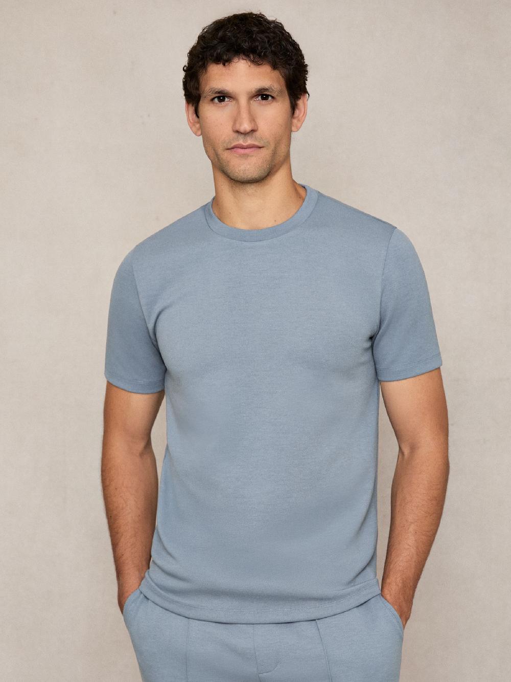 Reiss Premium Interlock Crew-Neck T-Shirt In Airforce Blue