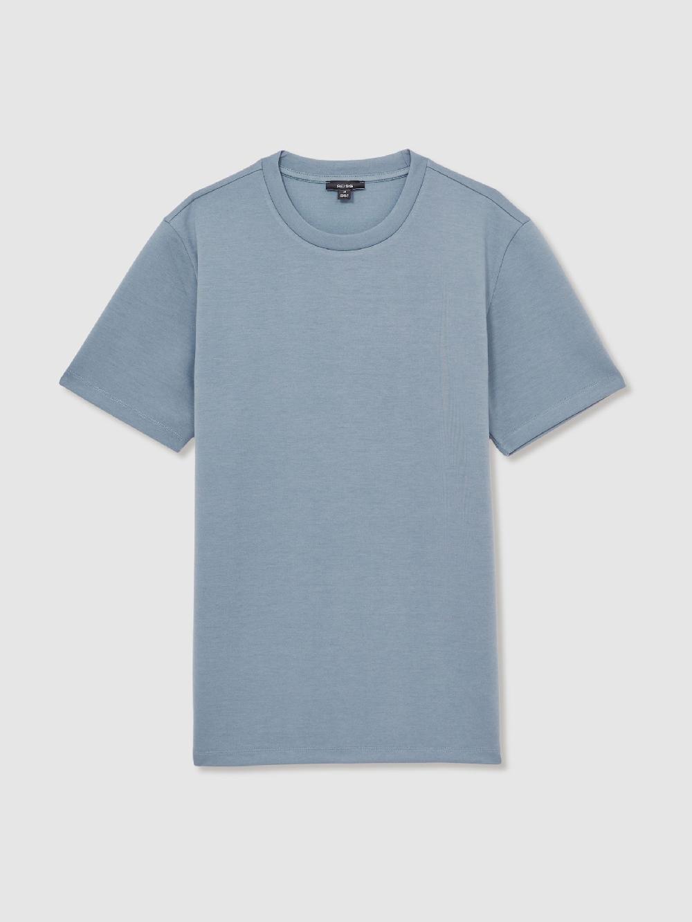 Reiss Premium Interlock Crew-Neck T-Shirt In Airforce Blue