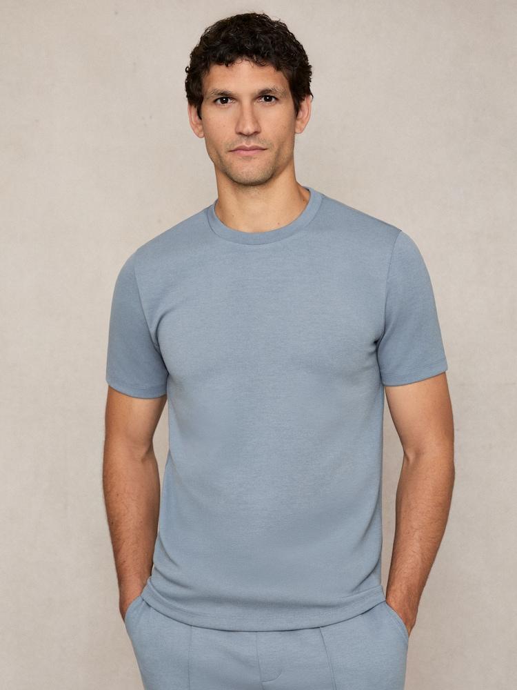 reiss Premium Interlock Crew-Neck T-Shirt in Airforce Blue