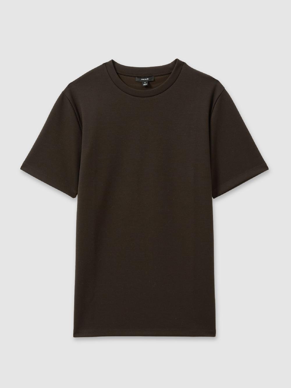 Reiss Premium Interlock Crew-Neck T-Shirt In Chocolate Brown