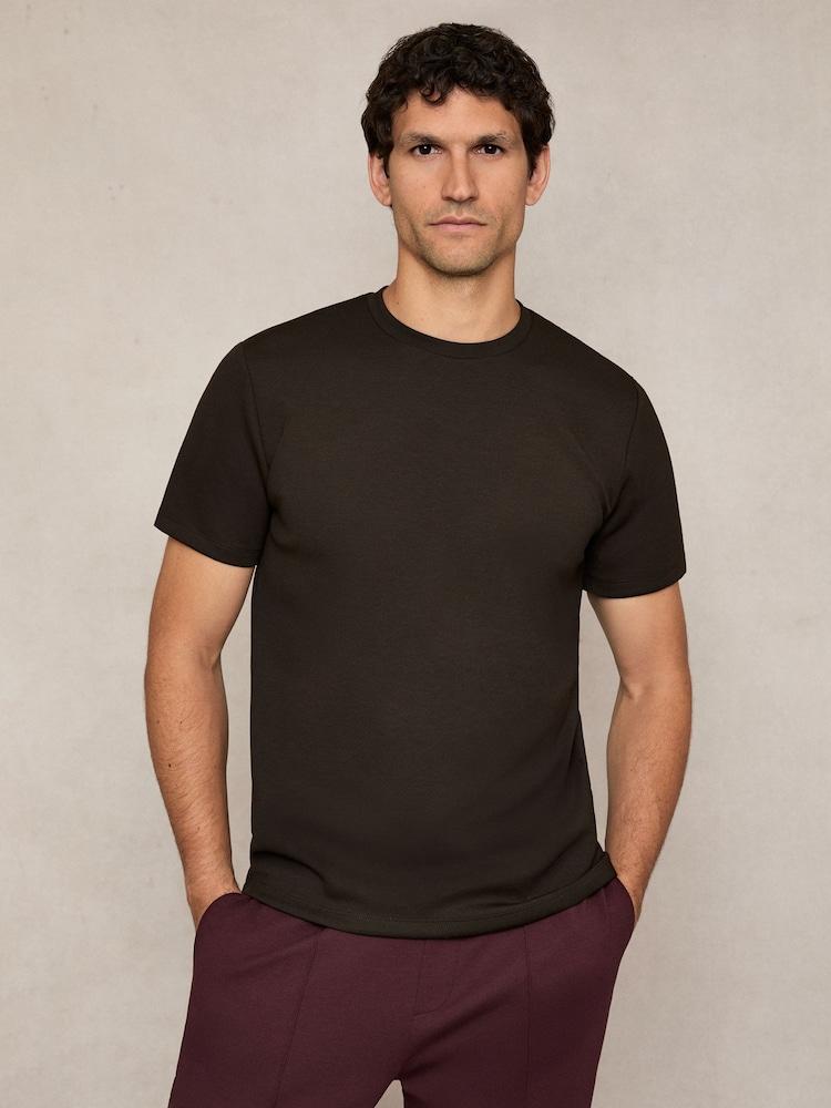 reiss Premium Interlock Crew-Neck T-Shirt in Chocolate Brown