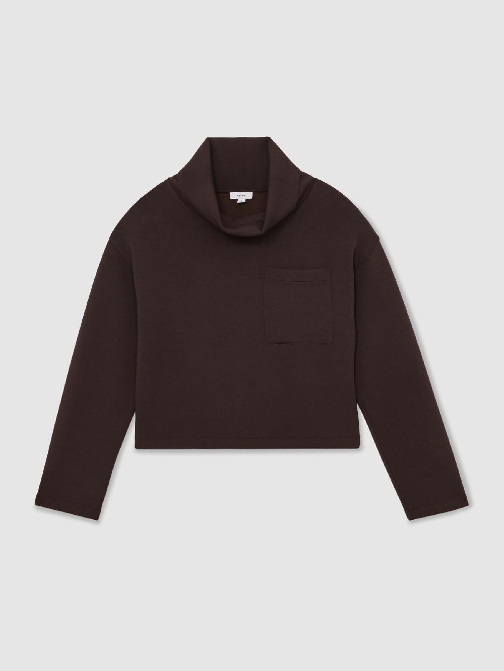 Reiss Premium Interlock Funnel-Neck Sweatshirt In Dark Chocolate Brown