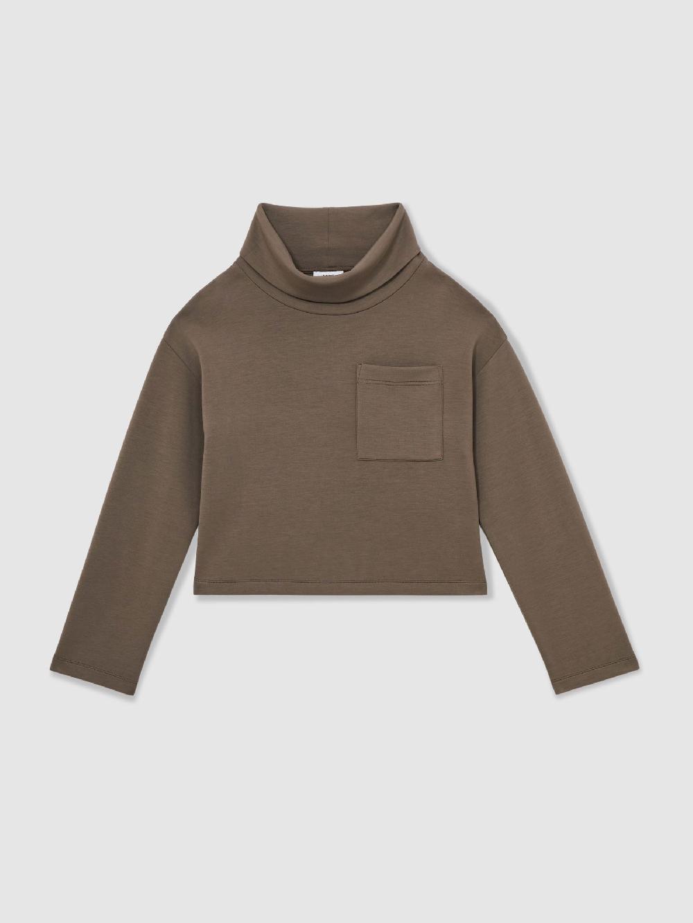 Reiss Premium Interlock Funnel-Neck Sweatshirt In Khaki Green
