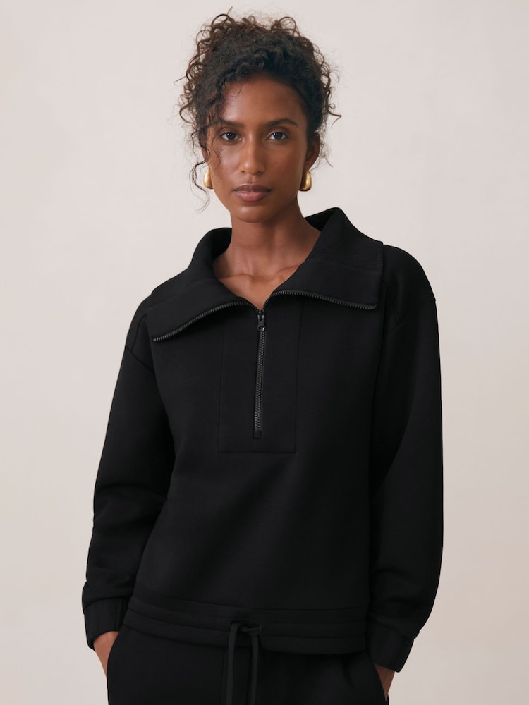 reiss Premium Interlock Half-Zip Sweatshirt in Black