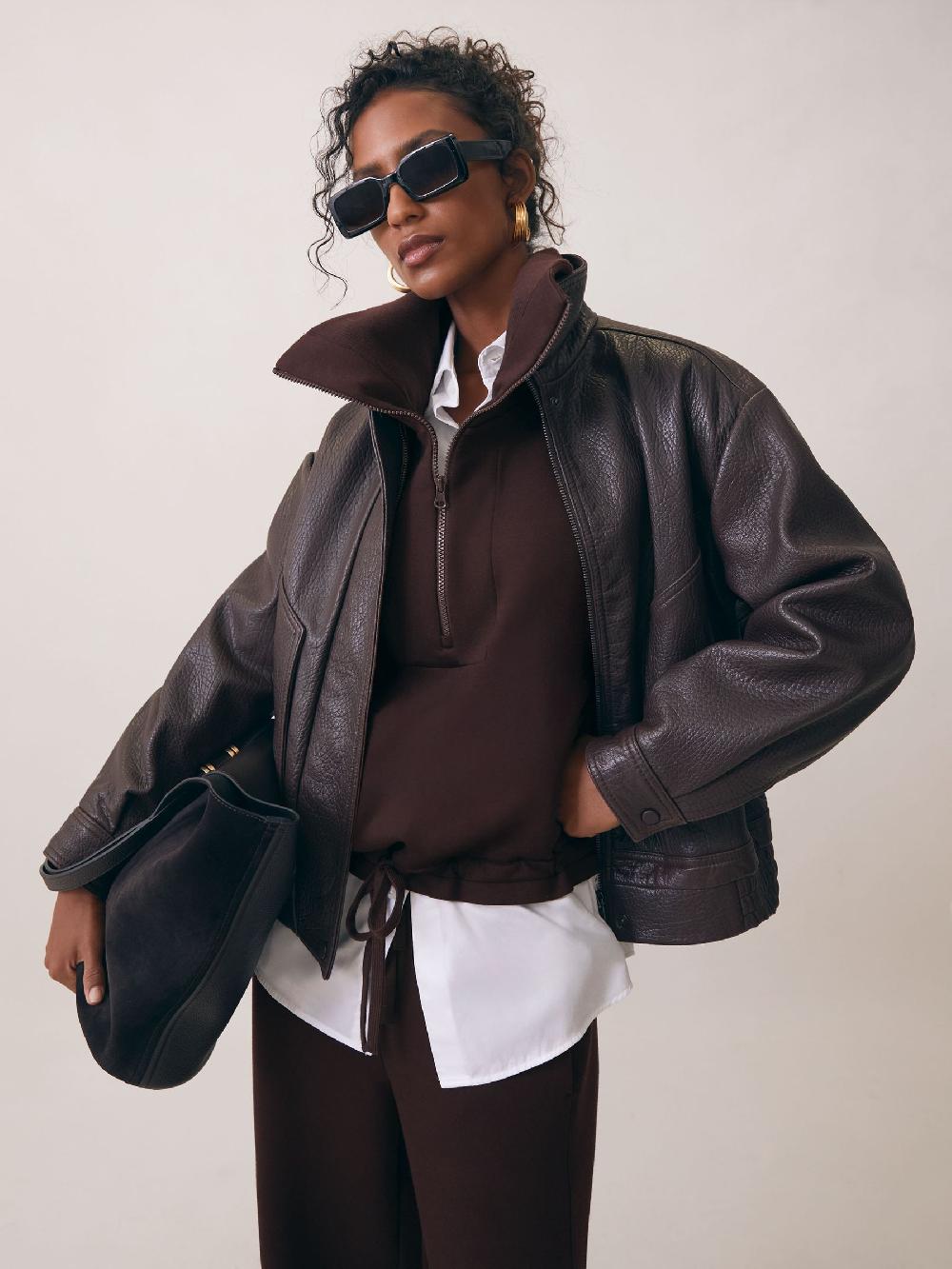 Reiss Premium Interlock Half-Zip Sweatshirt In Plum