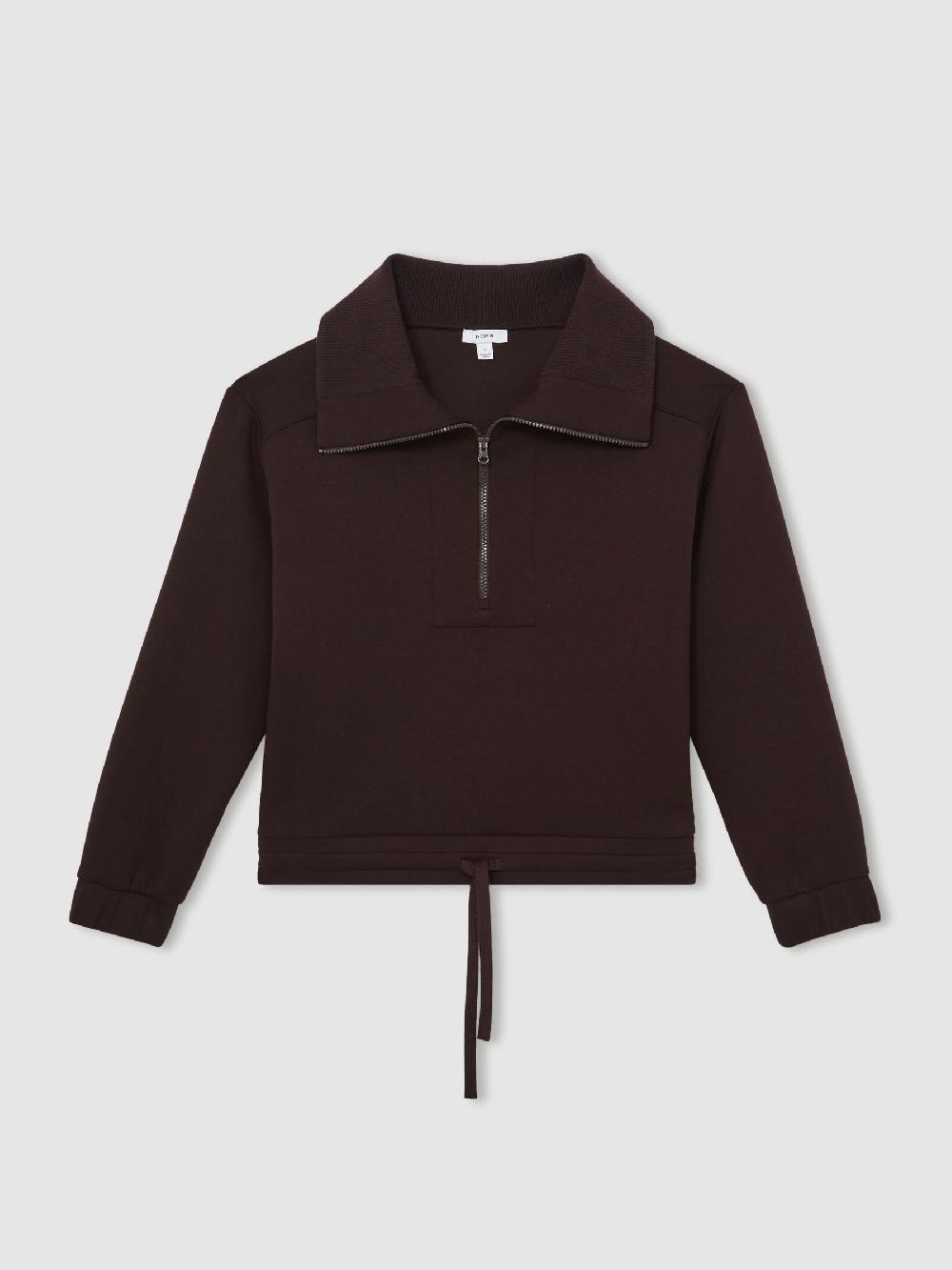Reiss Premium Interlock Half-Zip Sweatshirt In Plum