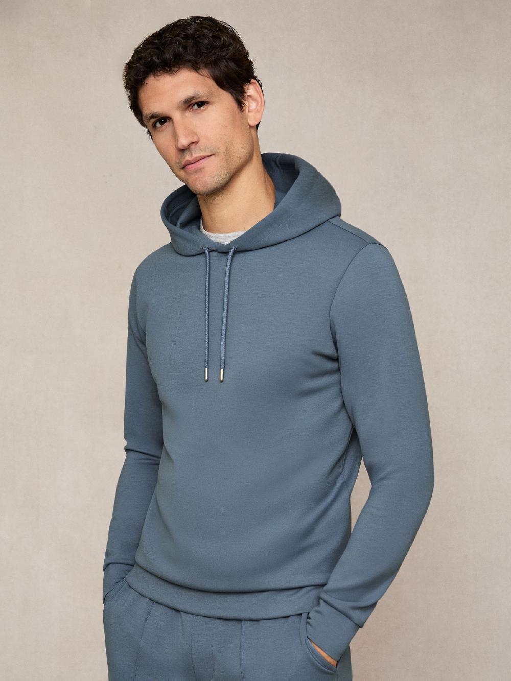 Reiss Premium Interlock-Jersey Hoodie In Airforce Blue
