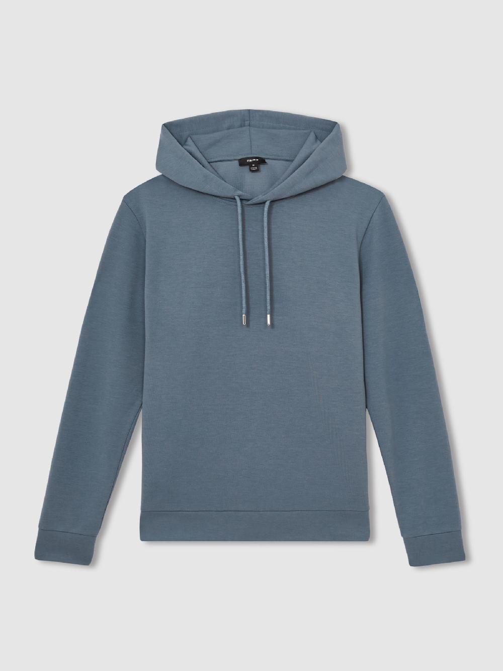 Reiss Premium Interlock-Jersey Hoodie In Airforce Blue
