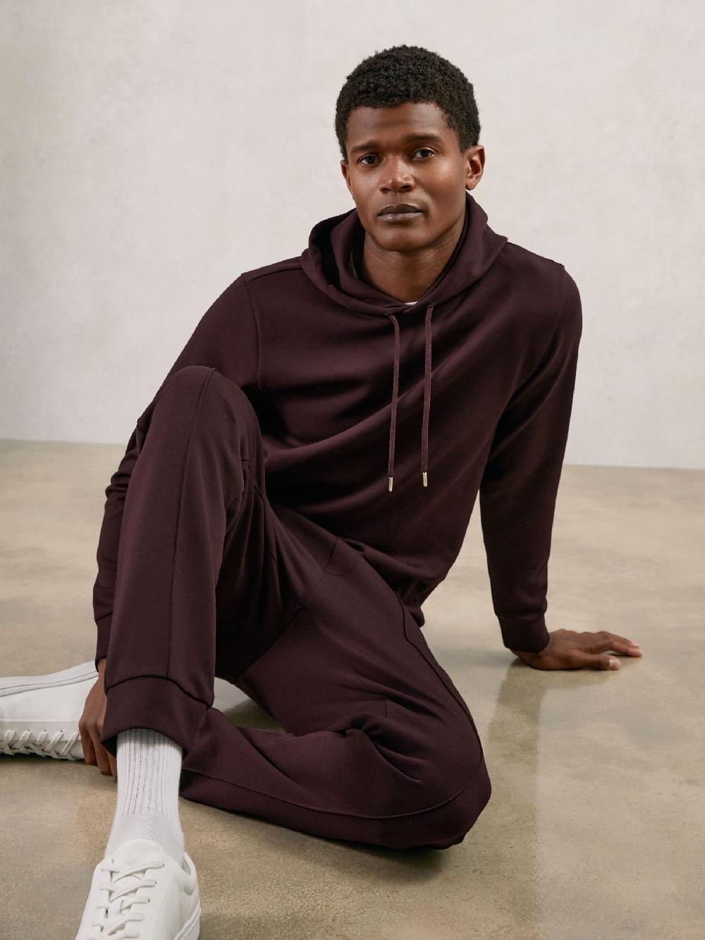Reiss Premium Interlock-Jersey Hoodie In Cherry Red