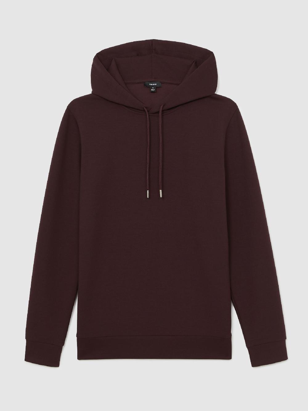 Reiss Premium Interlock-Jersey Hoodie In Cherry Red