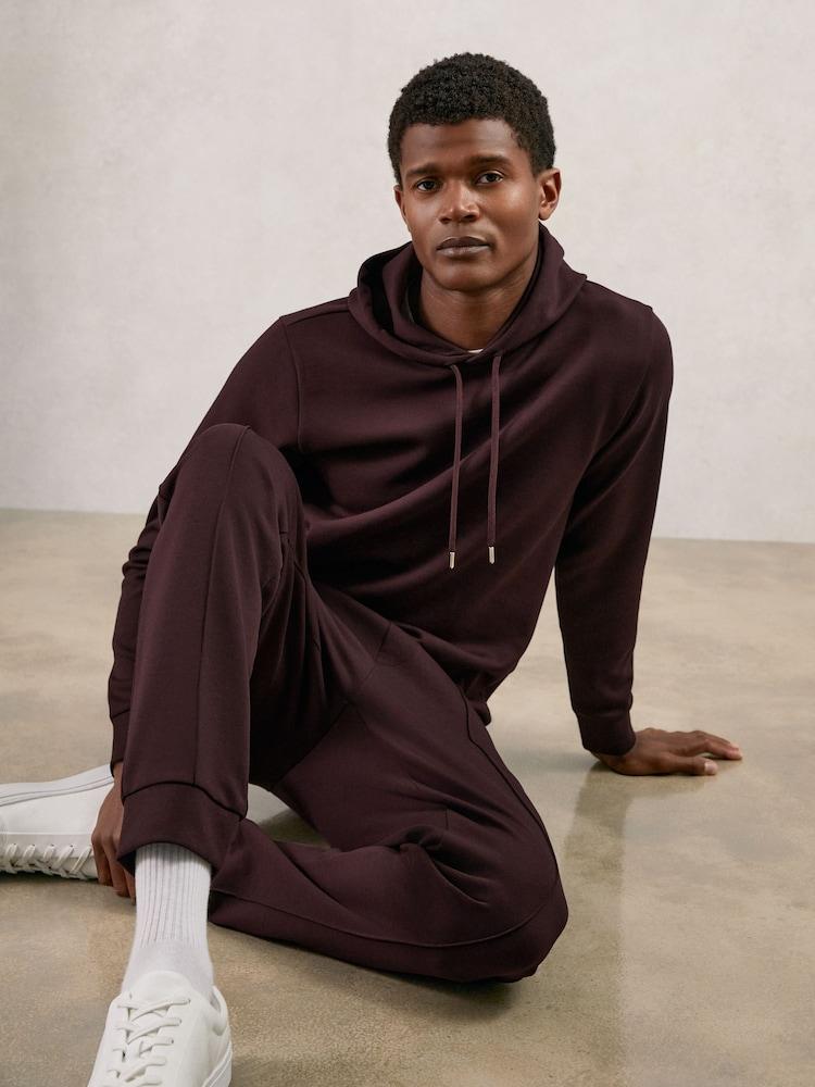 reiss Premium Interlock-Jersey Hoodie in Cherry Red