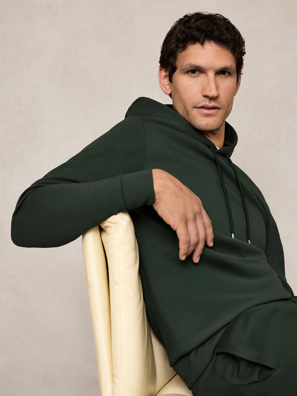 Reiss Premium Interlock-Jersey Hoodie In Dark Sage Green